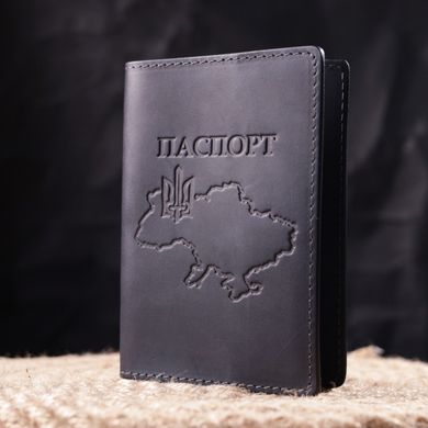 Стильна обкладинка на паспорт у вінтажній шкірі Карта GRANDE PELLE 16770 Чорна