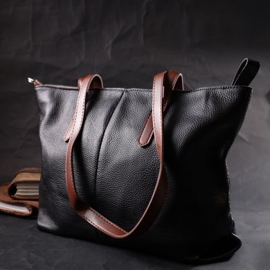 Вместительная сумка для женщин из натуральной кожи Vintage 22281 Черная