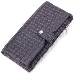 Стеганый вертикальный мужской бумажник из натуральной кожи KARYA 21425 Черный