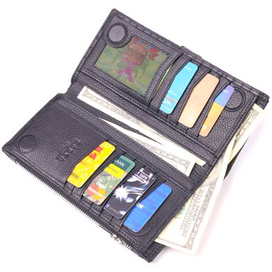 Стеганый вертикальный мужской бумажник из натуральной кожи KARYA 21425 Черный