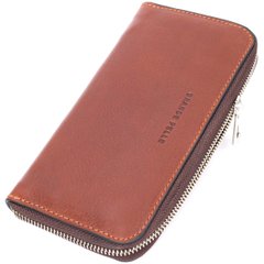 Зручний гаманець-клатч на блискавці з натуральної шкіри GRANDE PELLE 11659 Коричневий