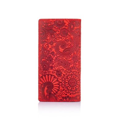 Оригінальний червоний гаманець на 14 карт з натуральної матової шкіри, колекція "Mehendi Art"
