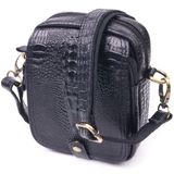 Небольшая мужская сумка из натуральной кожи с фактурой под крокодила 21299 Vintage Черная фото