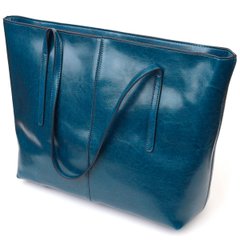 Красива сумка шоппер із натуральної шкіри 22075 Vintage Бірюзова