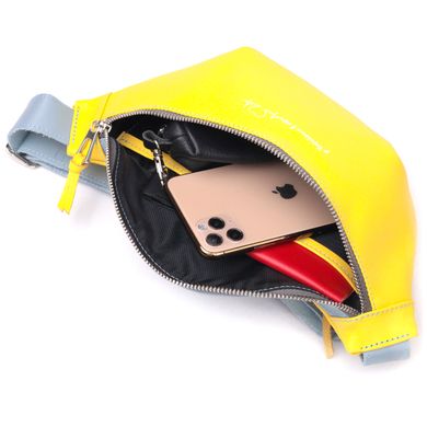 Патриотическая кожаная сумка-бананка комби двух цветов Сердце GRANDE PELLE 16760 Желто-голубая