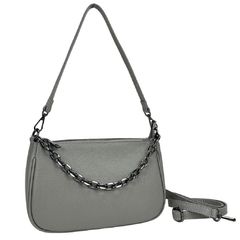 Элегантная кожаная сумочка с цепочкой Firenze Italy F-IT-9833G Серый