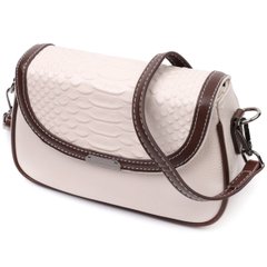 Жіноча сумка з фактурним клапаном із натуральної шкіри Vintage 22372 Біла
