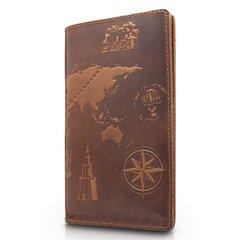 Красиве шкіряне портмоне бурштинового кольору з художнім тисненням "7 wonders of the world"
