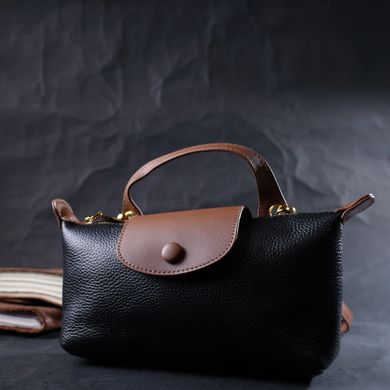 Стильная женская сумка с интересным клапаном из натуральной кожи Vintage 22252 Черная
