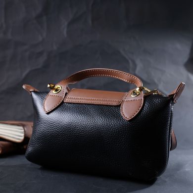 Стильная женская сумка с интересным клапаном из натуральной кожи Vintage 22252 Черная