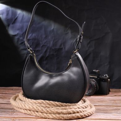 Модная женская сумка-хобо из натуральной гладкой кожи 21288 Vintage Черная