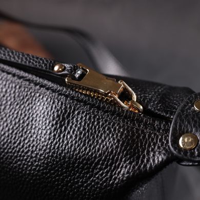 Вместительная женская сумка с одной длинной ручкой из натуральной кожи Vintage 22305 Черная