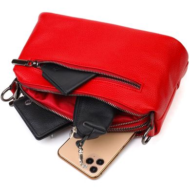 Яскрава сумка на три відділення з натуральної шкіри 22102 Vintage Червона