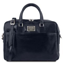 Кожаный портфель для ноутбука с передним карманом Tuscany Leather Urbino TL141241 (Темно-синий)