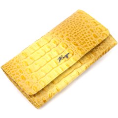 Женский кошелек с клапаном из натуральной кожи с тиснением под крокодила KARYA 21145 Желтый