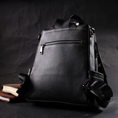 Вместительный женский рюкзак-сумка прошитый белой строчкой из натуральной кожи Vintage 22314 Черный
