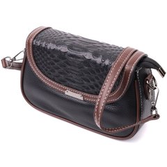 Стильная сумка для женщин с фактурным клапаном из натуральной кожи Vintage 22374 Черная