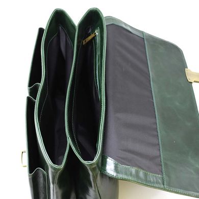 Деловой кожаный мужской портфель в зеленой глянцевой коже TARWA GE-2068-4lx Зеленый