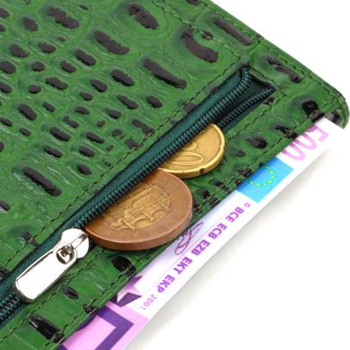 Оригинальный кошелек для женщин из натуральной фактурной кожи с тиснением под крокодила CANPELLINI 21825 Зеленый
