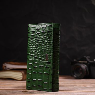 Оригінальний гаманець для жінок з натуральної фактурної шкіри з тисненням під крокодила CANPELLINI 21825 Зелений