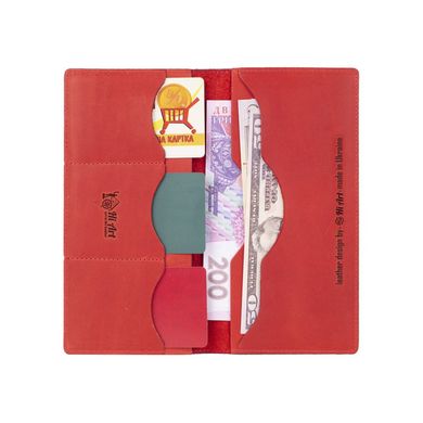 Червоний шкіряний гаманець, тиснення "7 wonders of the world"