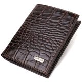 Компактний чоловічий гаманець із натуральної шкіри з тисненням під крокодила CANPELLINI 21871 Коричневий фото