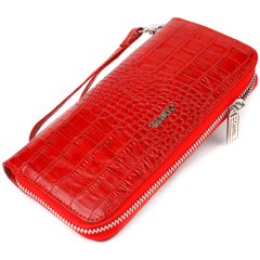 Горизонтальний яскравий гаманець для жінок із натуральної фактурної шкіри під крокодила CANPELLINI 21621 Червоний