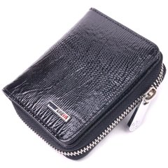 Лакированный кошелек для женщин с монетницей на молнии из натуральной фактурной кожи KARYA 21411 Черный