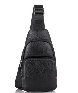 Мужской слинг-рюкзак на одну шлейку из натуральной кожи Tiding Bag SM8-868A Черный