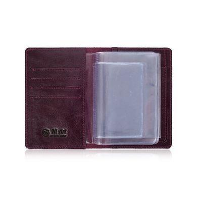 Фиолетовая кожаная обложка-органайзер для документов c вложением ПВХ