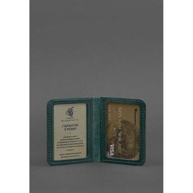 Натуральна шкіряна обкладинка для ID-паспорта та прав водія 4.1 зелена Crazy Horse з гербом Blanknote BN-KK-4-1-iz