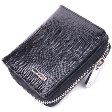 Лакированный кошелек для женщин с монетницей на молнии из натуральной фактурной кожи KARYA 21411 Черный