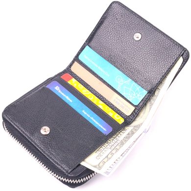 Лакований гаманець для жінок з монетницею на блискавці з натуральної шкіри фактурної KARYA 21411 Чорний