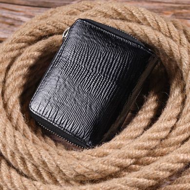 Лакований гаманець для жінок з монетницею на блискавці з натуральної шкіри фактурної KARYA 21411 Чорний