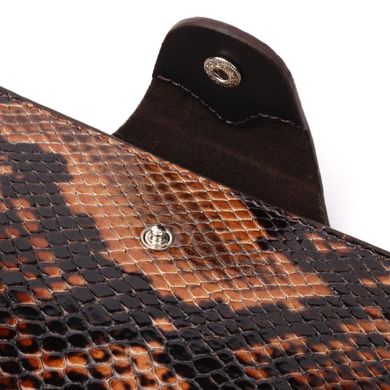 Надежное женское портмоне из натуральной фактурной кожи под змею KARYA 21005 Коричневый