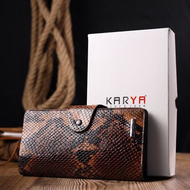 Надійне жіноче портмоне з натуральної фактурної шкіри під змію KARYA 21005 Коричневий