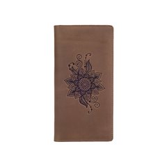 Дизайнерский бумажник на 14 карт с натуральной кожи оливкового цвета с художественным тиснением "Mehendi Classic"