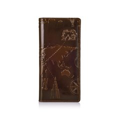 Эргономический дизайнерский кожаный бумажник на 14 карт оливкового цвета с авторским художественным тиснением "7 wonders of the world"
