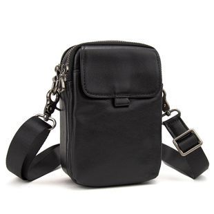 Мужская мини-сумка через плече кожаная Tiding Bag 8899A Черный