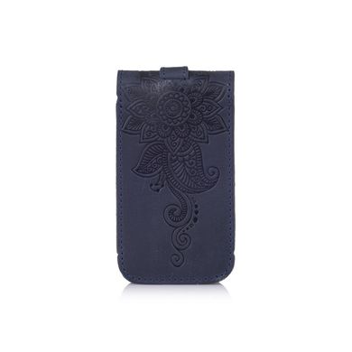Ключница с натуральной матовой кожи синего цвета с авторским художественным тиснением "Mehendi Classic"