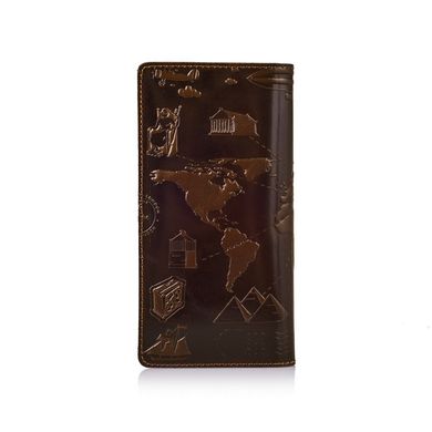 Эргономический дизайнерский кожаный бумажник на 14 карт оливкового цвета с авторским художественным тиснением "7 wonders of the world"