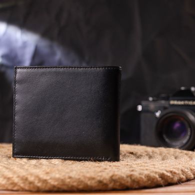 Якісний гаманець для чоловіків у два складення з натуральної гладкої шкіри CANPELLINI 21579 Чорний