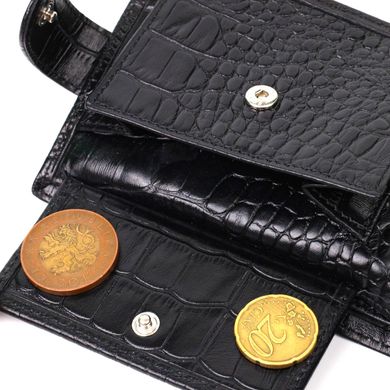 Чоловічий фактурний горизонтальний гаманець із натуральної шкіри з тисненням під крокодила BOND 22008 Чорний