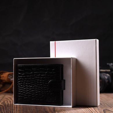 Мужской фактурный горизонтальный кошелек из натуральной кожи с тиснением под крокодила BOND 22008 Черный