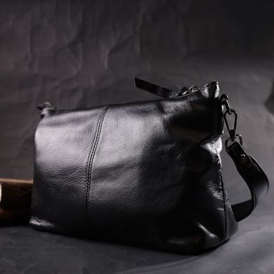 Повсякденна шкіряна сумка з двома знімними ременями Vintage 22379 Чорна