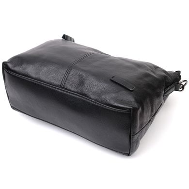 Повседневная кожаная женская сумка с двумя съемными ремнями Vintage 22379 Черная