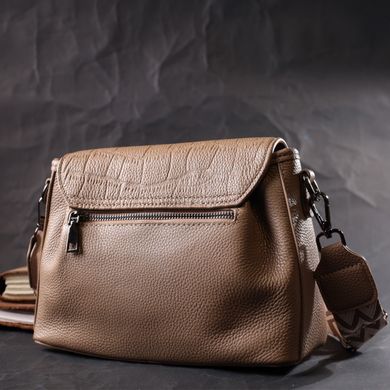 Женская сумка с фактурным клапаном из натуральной кожи Vintage 22329 Пудровая