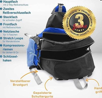 Спортивний рюкзак 30L Sportastisch чорний із синім