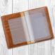 Дизайнерська обкладинка-органайзер для документів зі шкіри бурштинового кольору з художнім тисненням
