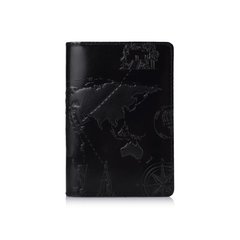 Оригинальная кожаная обложка для паспорта черного цвета с художественным тиснением "7 wonders of the world"
